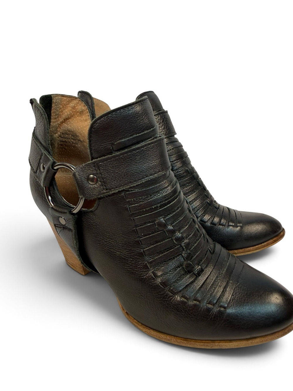 Seychelles Impossible Black Leather Woven Harness Booties 7.5